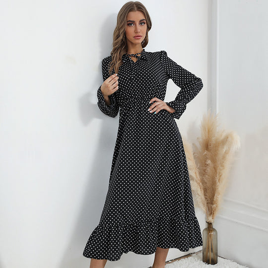 Damen Midi-Kleid mit punktiertem Design und voluminösem Saum EB