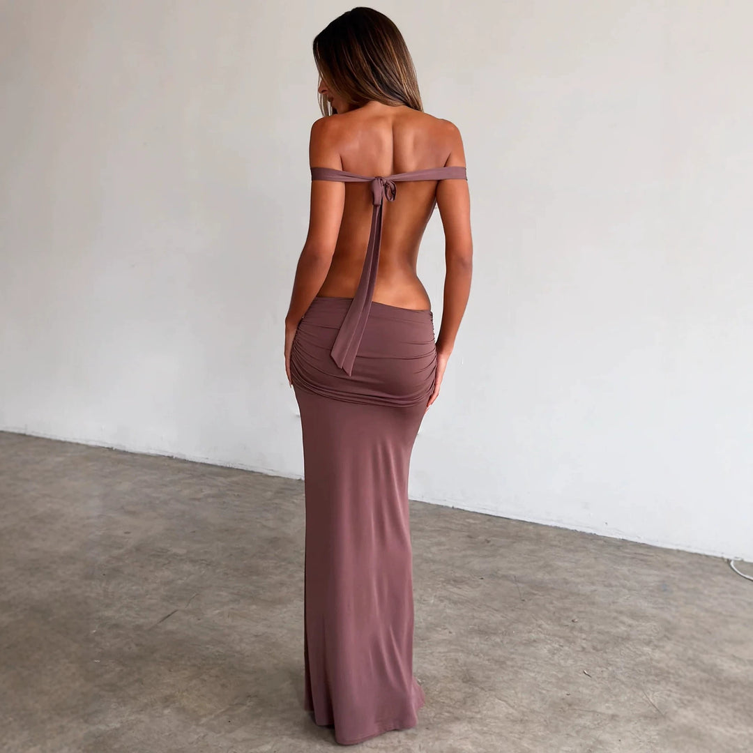 Damen Langes, figurbetontes Maxikleid mit gerafftem Oberteil EB
