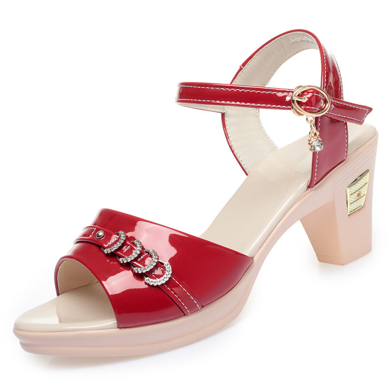 Damen elegante Absatzsandalen mit modischem Schnallenakzent und komfortablem Blockabsatz EB