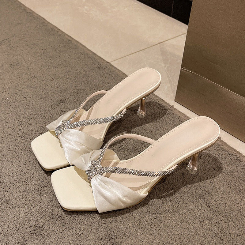 Damen elegante Slingback Sandalen mit glamourösem Schleifendetail EB