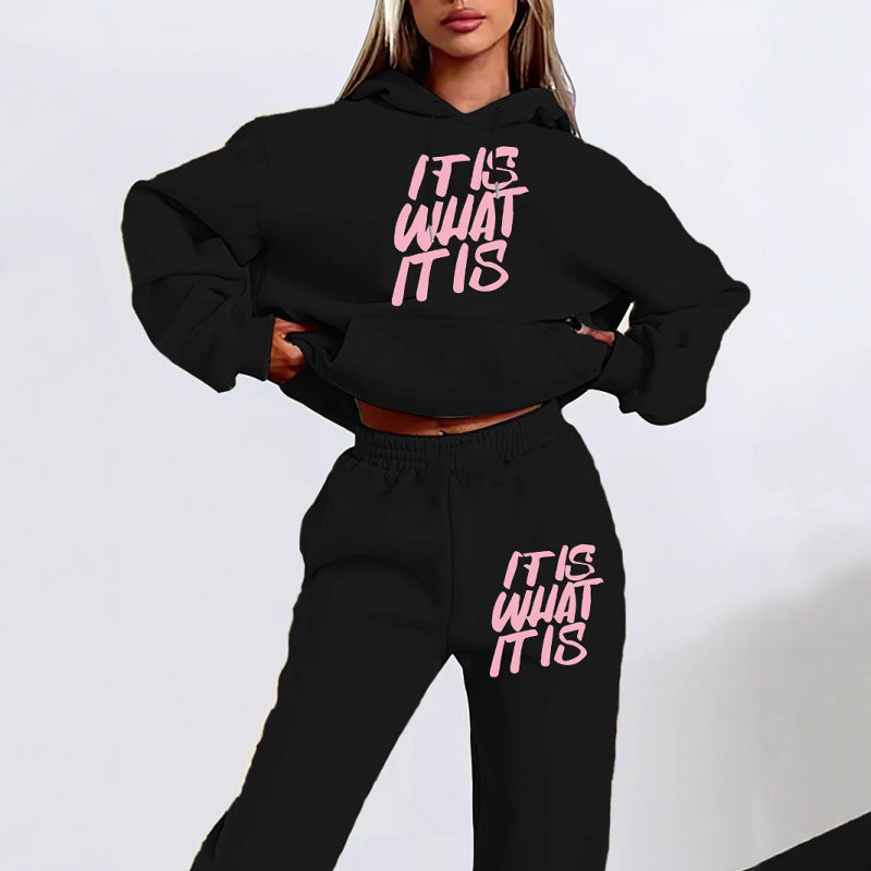 Damen Freizeit-Hoodie und Jogginghose Set mit inspirierendem Schriftzug EB