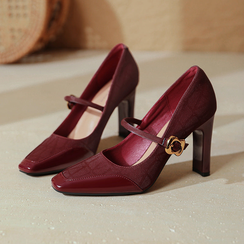 Damen elegante Mary Jane Pumps mit robustem Blockabsatz EB