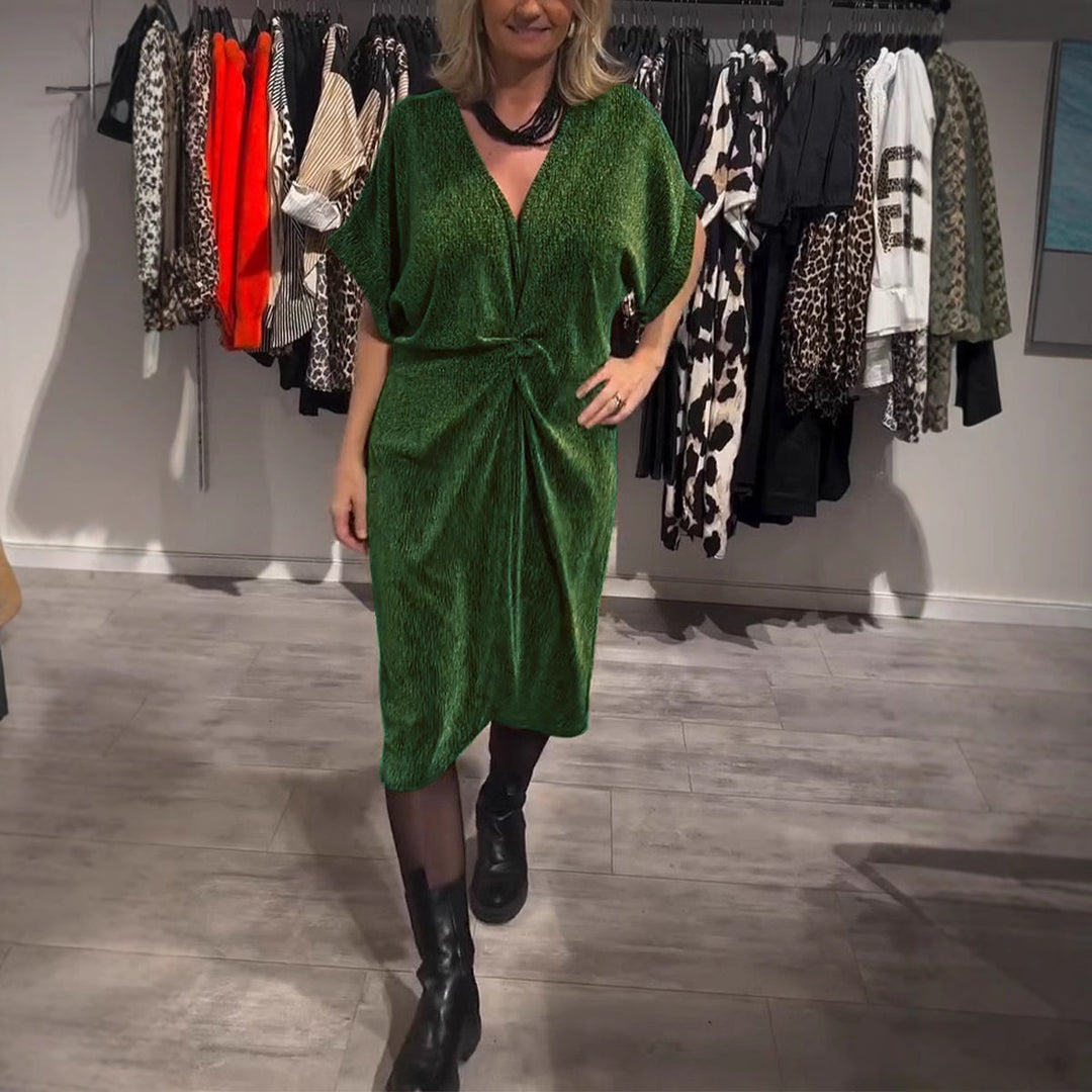 Damen Elegantes Wickelkleid mit strukturiertem Stoff und Taillengürtel EB