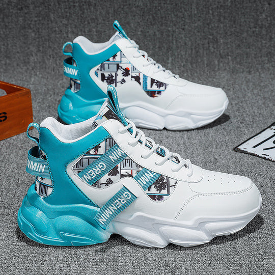 Herren futuristische High-Top Plateausneaker mit gemustertem Textil-Mix, gepolstertem Knöchelkragen und skulpturierter EVA-Sohle EB