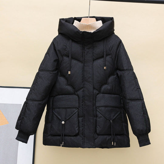 Damen gesteppte Winterjacke mit Kapuze und Herzdetails EB