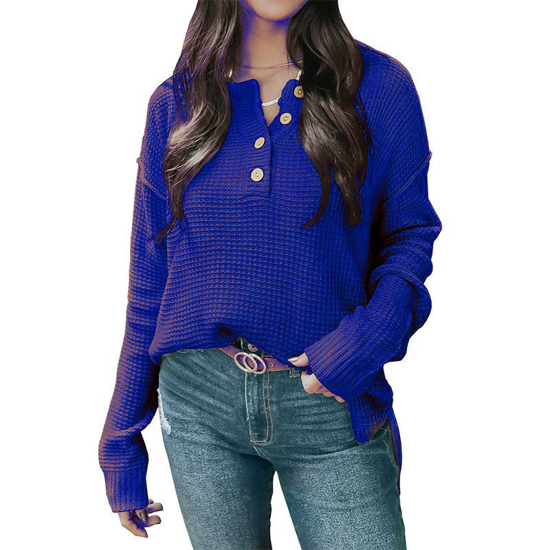 Damen lässiger Oversized Pullover mit Knopfleiste und strukturiertem Material EB