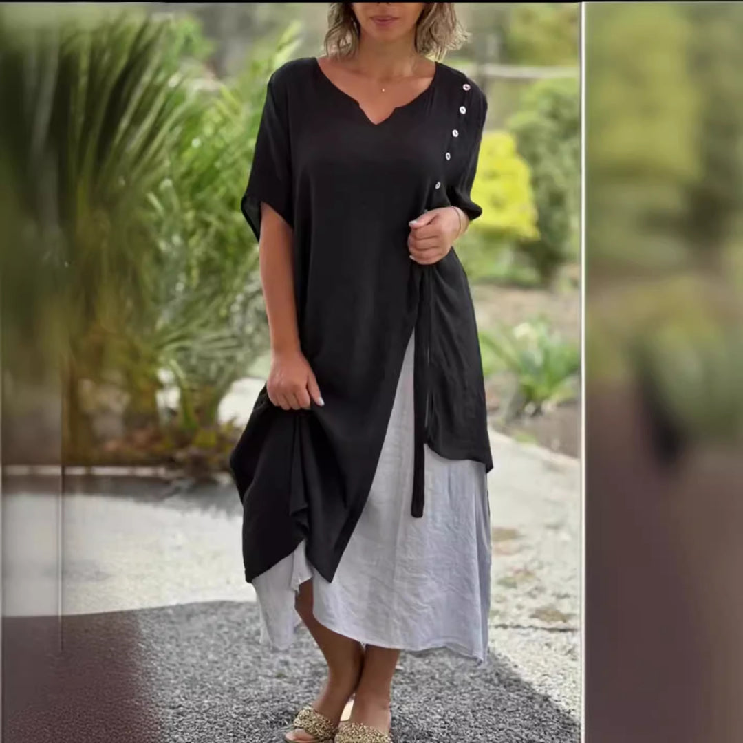 Damen Midi-Kleid mit seitlichem Schlitz und knöpfbarem Detail EB
