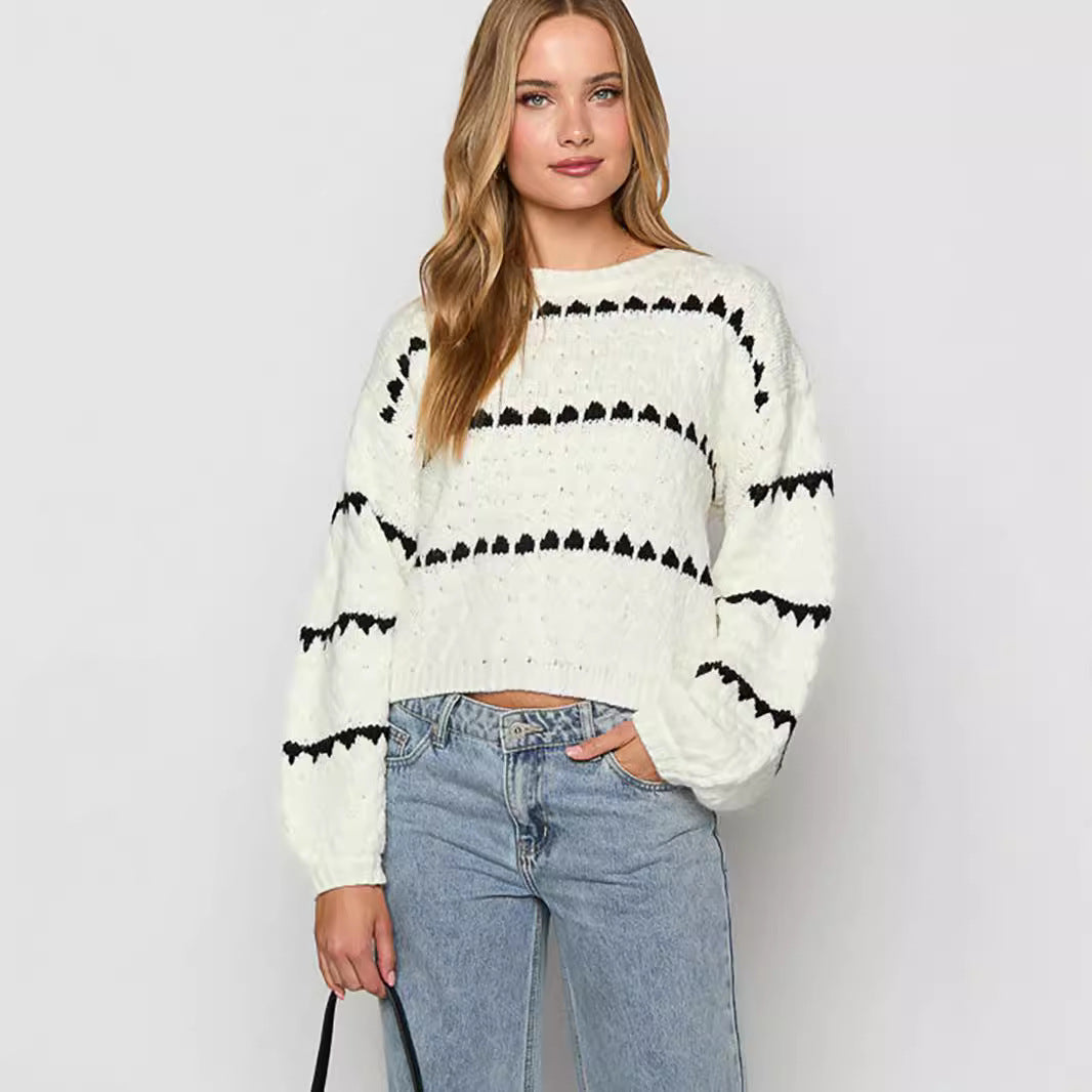 Damen Grobstrickpullover mit voluminösen Ärmeln und modernem Zopfdesign EB