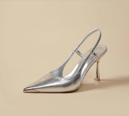 Damen elegante Slingback-Pumps aus schimmerndem Metallic-Material EB