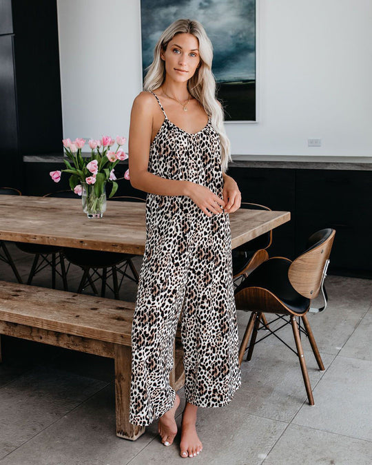 Damen Elegantes Jumpsuit mit Spaghettiträgern und weitem Bein EB
