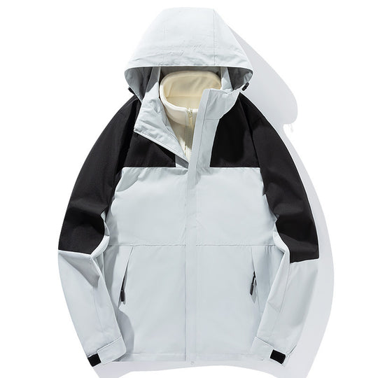 Herren zweilagige Softshell-Trekkingjacke mit fest integrierter Kapuze und fleecegefüttertem Kragen EB