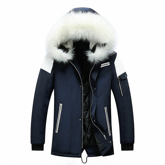 Herren elegante Winterjacke mit modischer Kapuze und Kunstfellbesatz EB