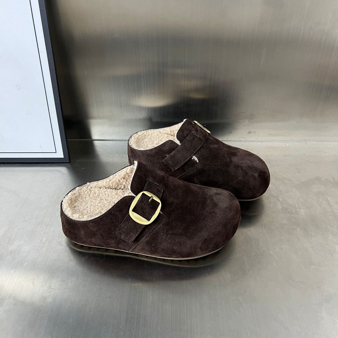 Damen Gepolsterte Wildleder-Clogs mit praktischer Schnallenverzierung EB