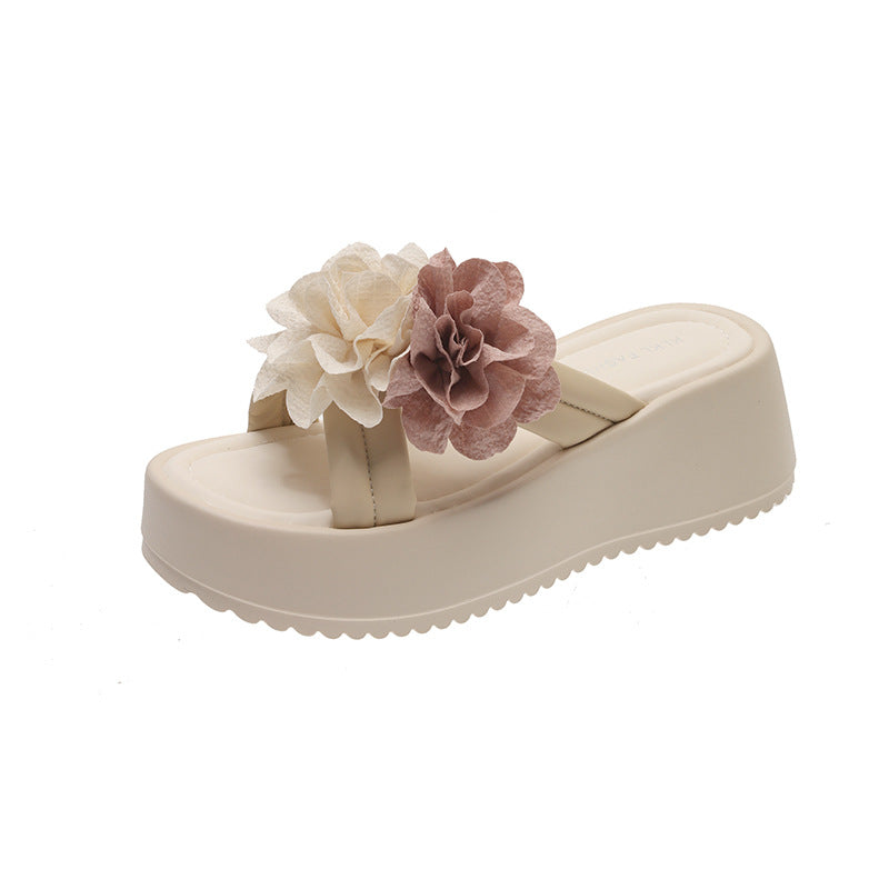 Damen modische Plateau-Sandalen mit Blumen-Applikationen EB