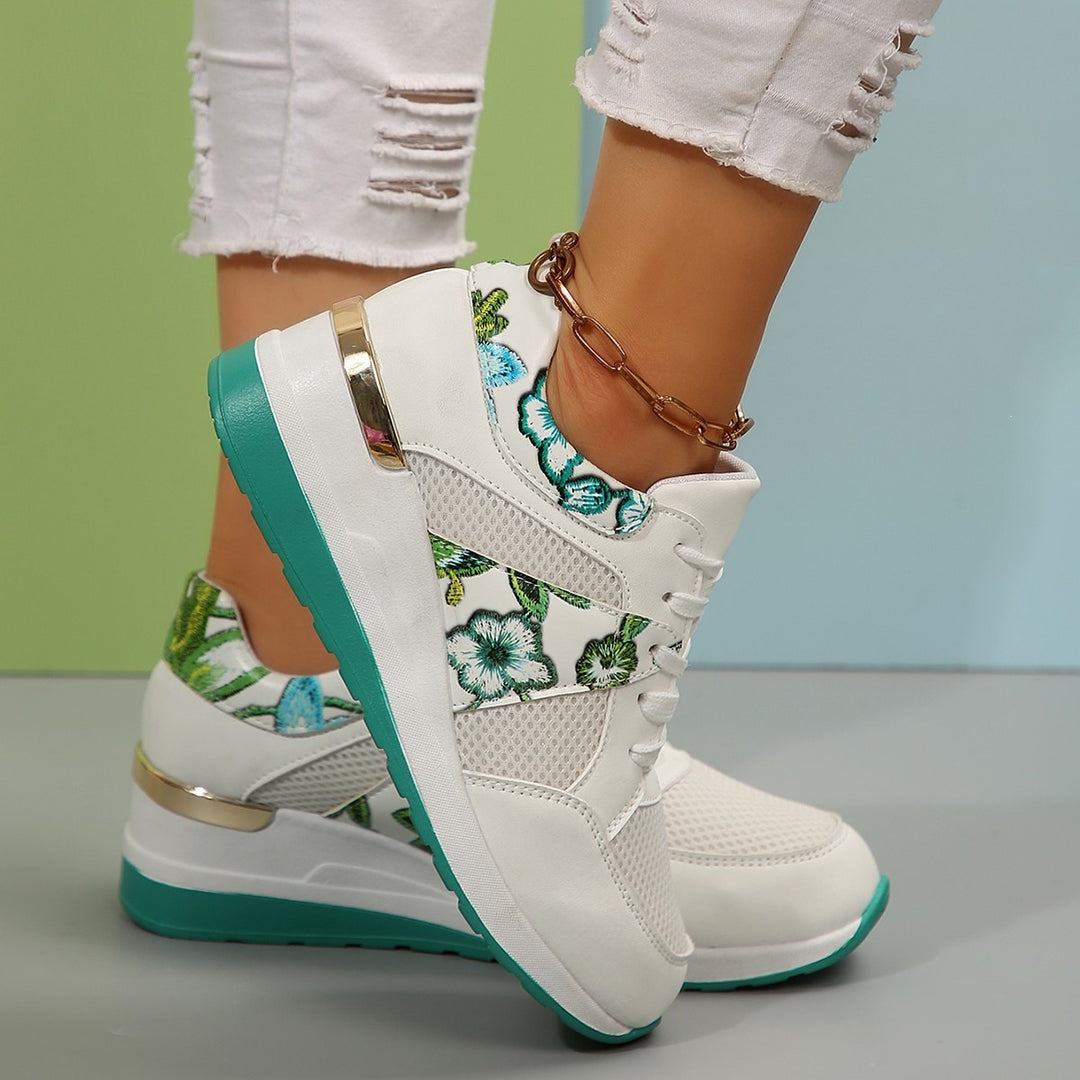 Damen modische Plateausneakers mit floralen Applikationen EB