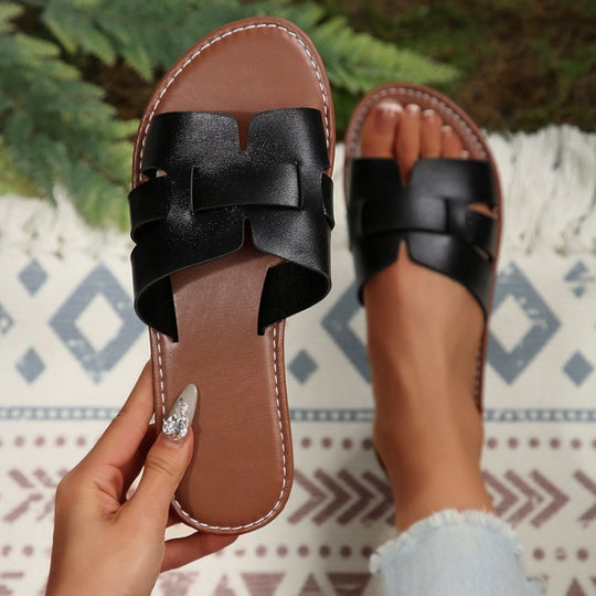 Damen nan flache Pantolette mit geschlitztem Riemen-Design und gepolstertem Komfortfußbett EB