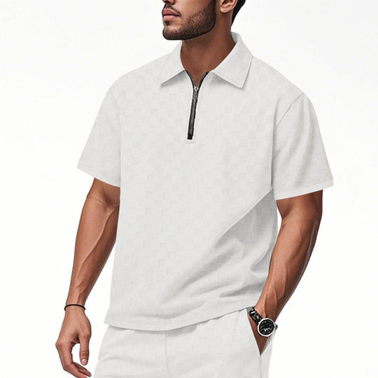 Herren Poloshirt mit halbem Reißverschluss und modernem Karomuster EB