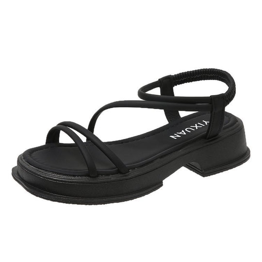 Damen modische Flachsandalen mit elastischen Riemen und rutschfester Sohle EB