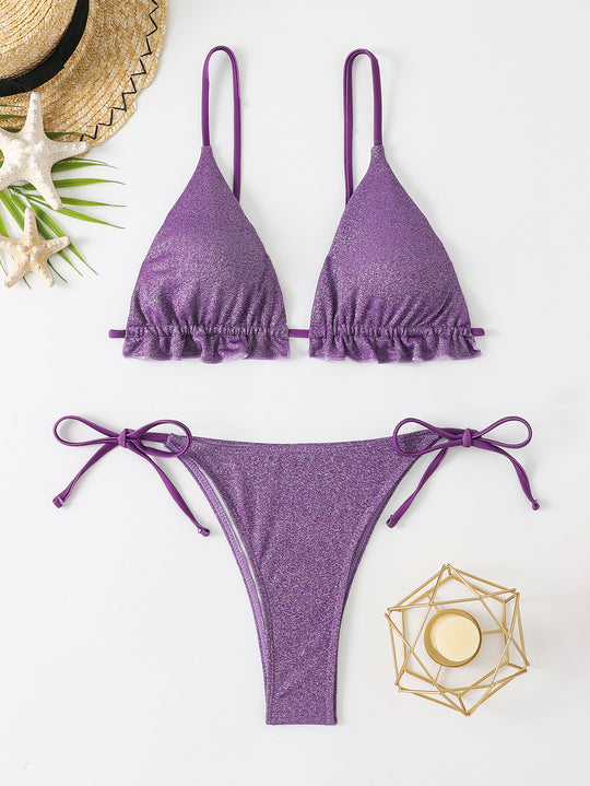 Damen Bikini-Set mit glitzernden Rüschendetails und verstellbaren Trägern EB