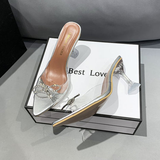 Damen elegante transparente Pumps mit Schmuckdetails EB