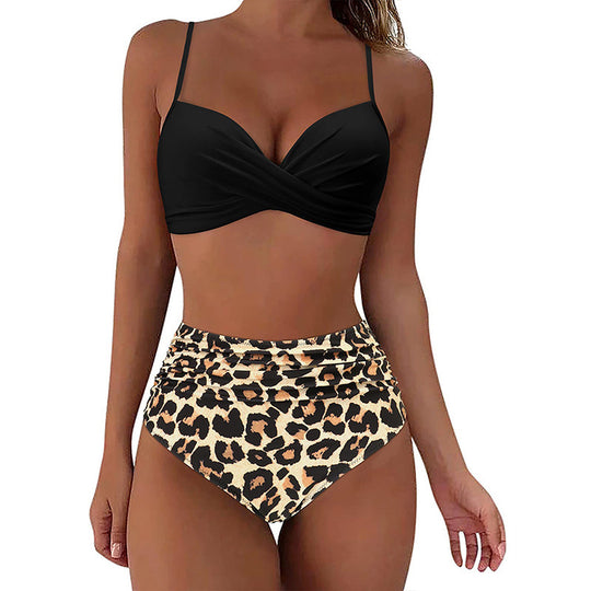 Damen Hochtailliertes Bikini-Set mit Raffungen EB
