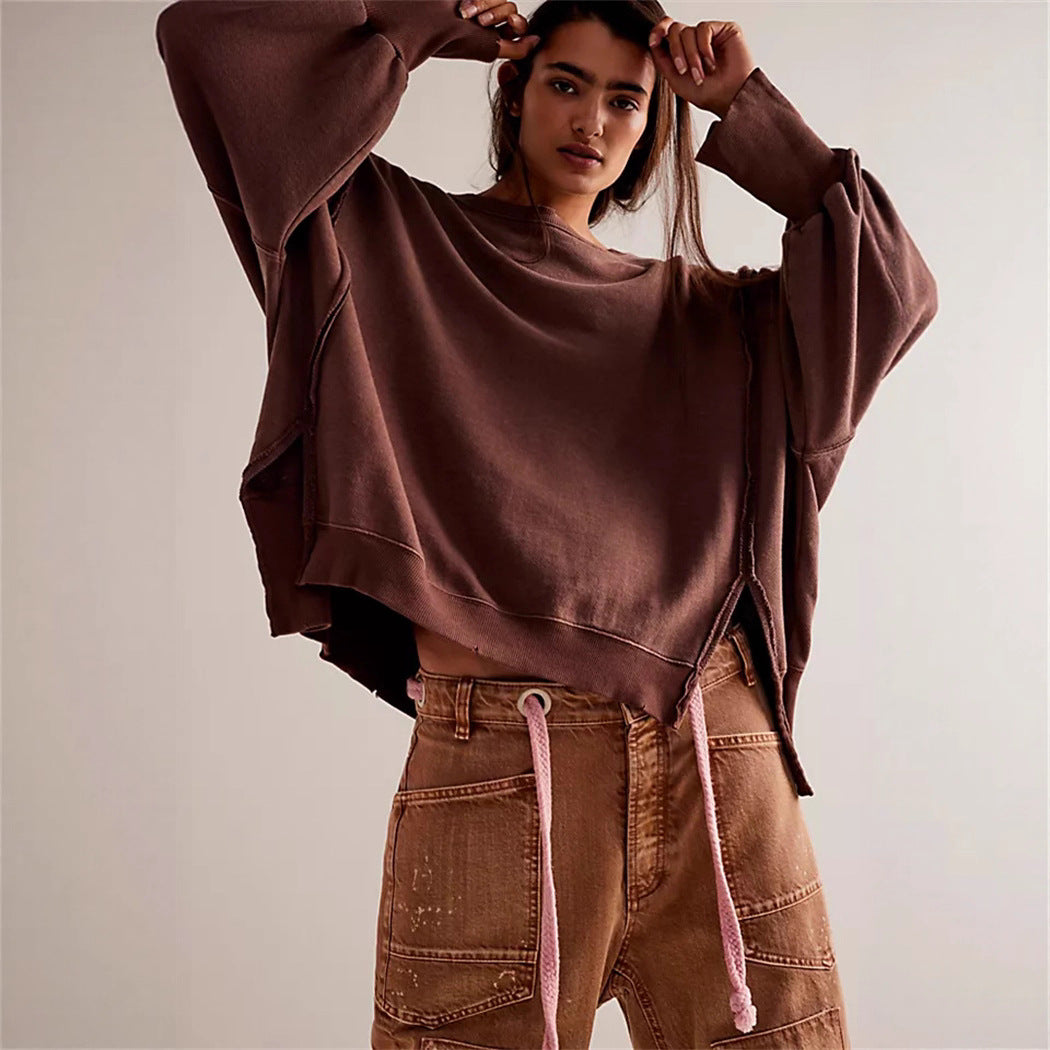 Damen oversized Sweatshirt mit Ballonärmeln, offenen Saumnähten und seitlichen Schlitzen Eichborn Berlin