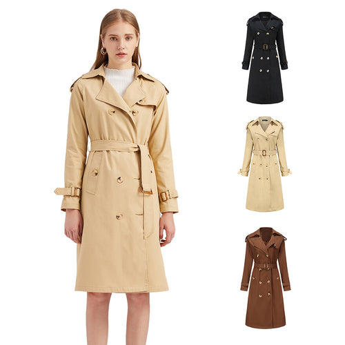 Damen nan Trenchcoat mit doppelreihiger Knopfleiste, Taillengürtel und Schulterklappen EB