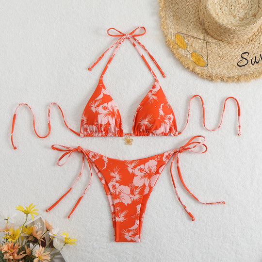 Damen Triangel-Bikini mit zierlichen Blumendetails EB