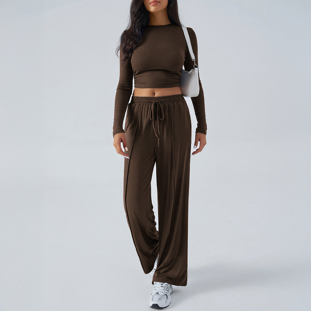 Damen nan weite Loungehose mit elastischem Kordelbund und fließender Jersey‑Qualität EB