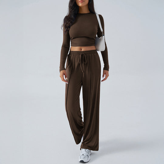 Damen nan weite Loungehose mit elastischem Kordelbund und fließender Jersey‑Qualität EB