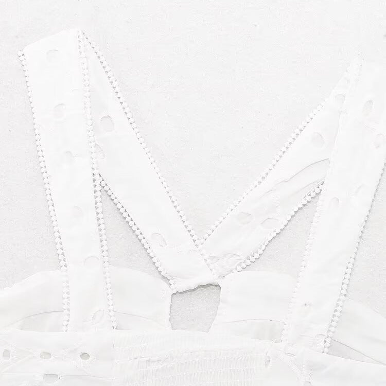 Damen Brokat-Crop-Top mit elegantem Ausschnitt und verzierten Trägern EB