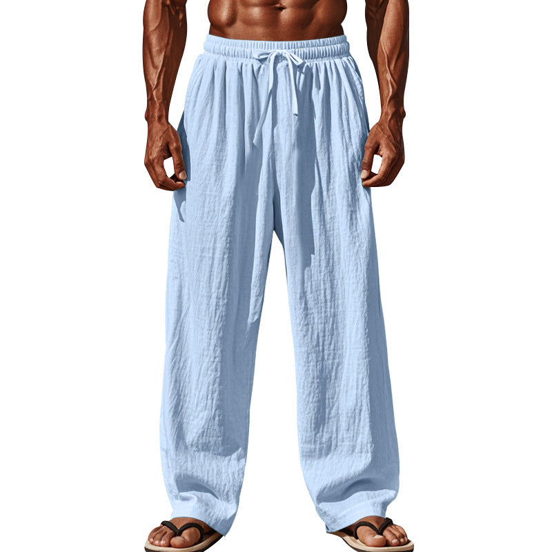 Herren nan weite Leinen-Loungehose mit elastischem Tunnelzugbund, Kordelzug und geradem Bein EB
