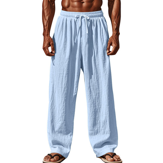 Herren nan weite Leinen-Loungehose mit elastischem Tunnelzugbund, Kordelzug und geradem Bein EB