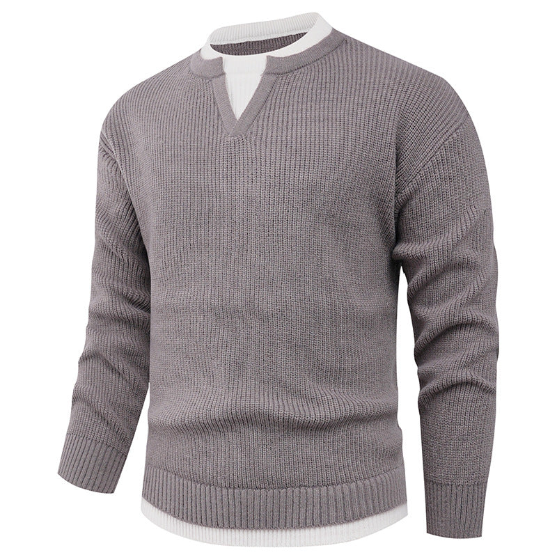 Herren Strickpullover mit V-Ausschnitt und feiner Struktur EB