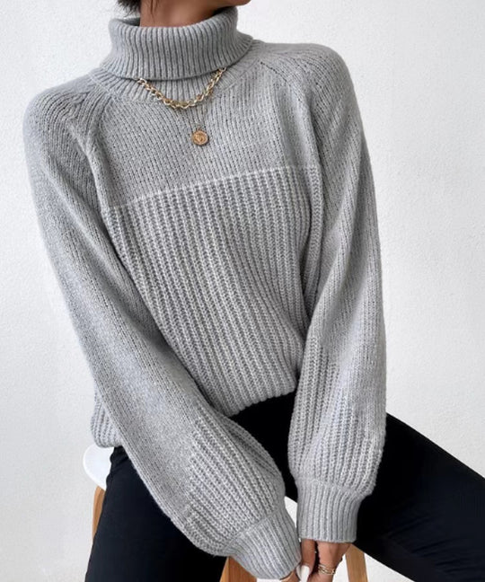 Damen Strickpullover mit hochgeschlossenem Kragen und strukturiertem Rippdesign EB