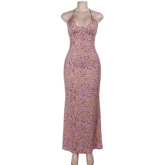 Damen Maxikleid mit Spaghettiträgern und aufregendem Leopardenmuster EB