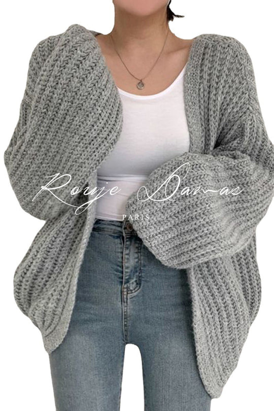 Damen Grobstrick Cardigan mit lässigem Schnitt und voluminösen Ärmeln EB