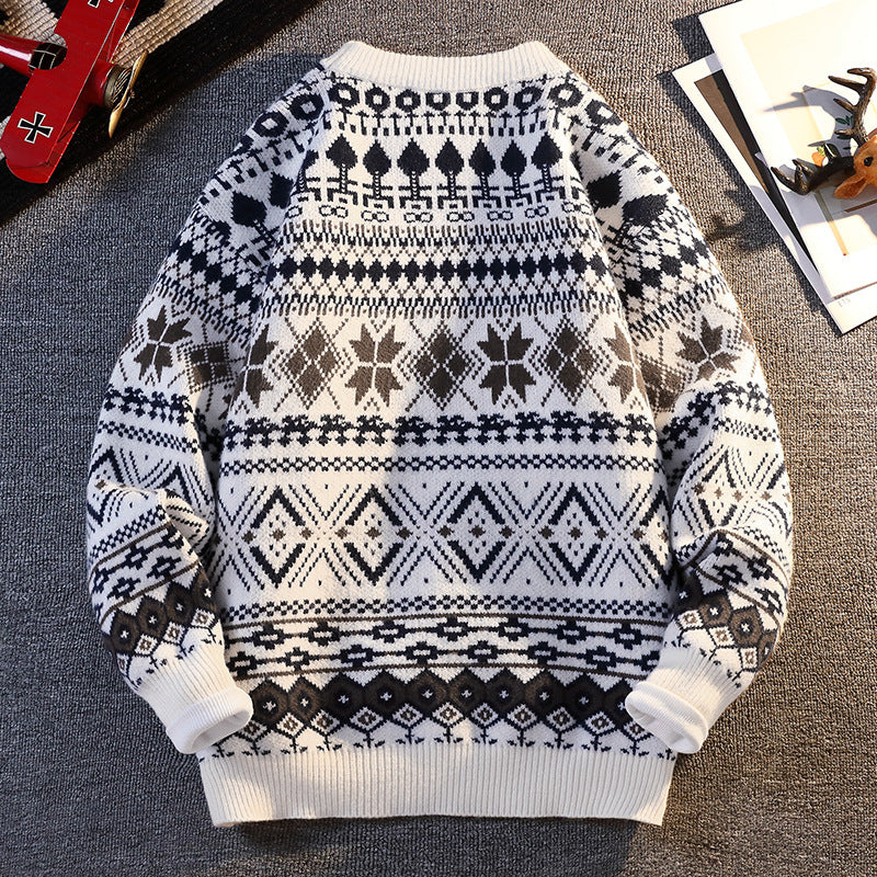 Herren gemusterter Pullover mit winterlichem Design und hohem Kragen EB