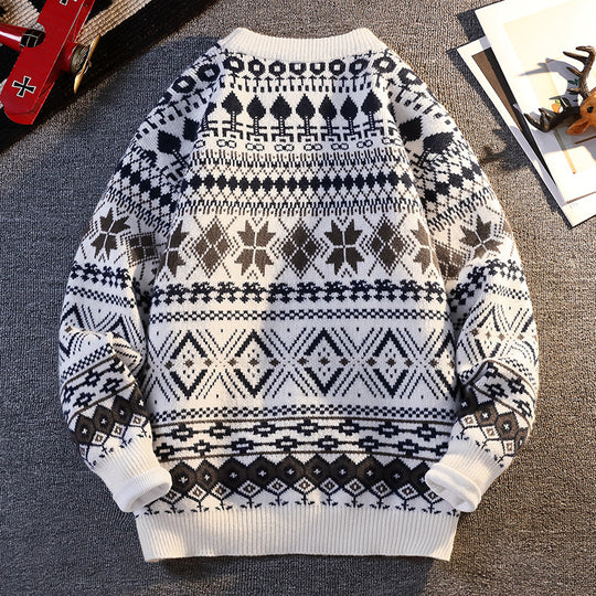 Herren gemusterter Pullover mit winterlichem Design und hohem Kragen EB