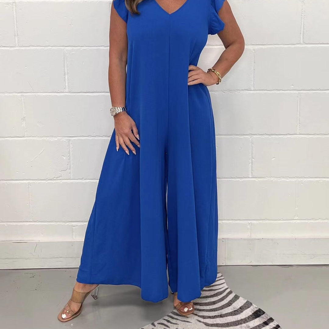 Damen Weit geschnittenes Jumpsuit mit V-Ausschnitt EB