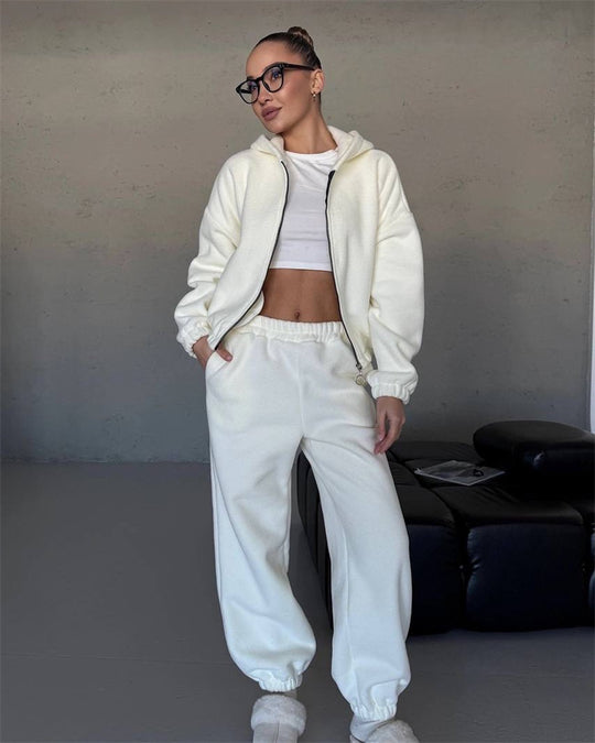 Damen kuscheliges Fleece-Hoodie und Jogginghose Lounge-Set mit Reißverschluss Kapuze elastischem Bund Eichborn Berlin