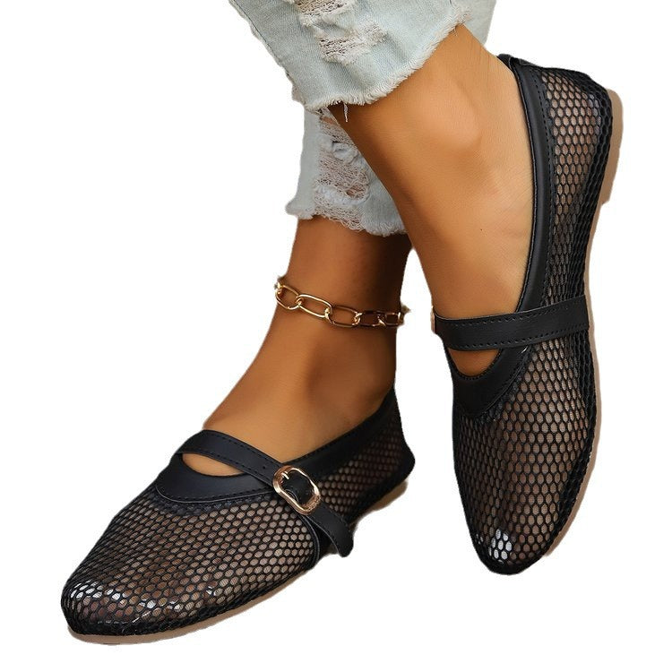 Damen Mesh-Ballerinas mit verstellbarem Riemen EB