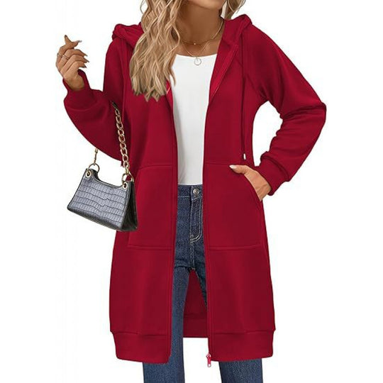 Damen modische Kapuzenjacke mit seitlichen Eingrifftaschen und Reißverschluss EB