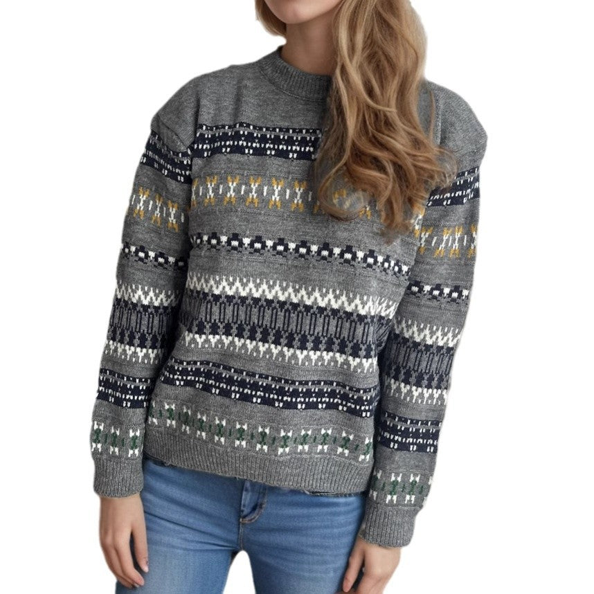 Damen Kuscheliger Strickpullover mit folkloristischem Muster und hohem Kragen EB