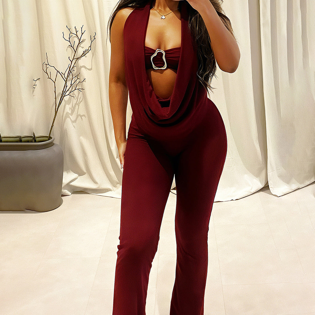 Damen Eleganter und figurbetonter Jumpsuit mit einzigartigem Ausschnitt EB