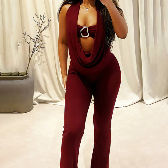 Damen Eleganter und figurbetonter Jumpsuit mit einzigartigem Ausschnitt EB