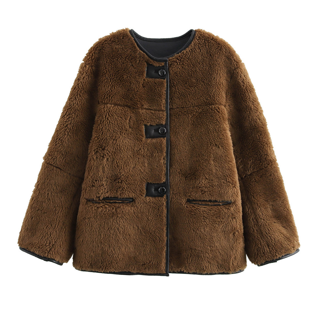 Damen Kuscheljacke mit hochwertigem Kunstfell und praktischen Taschen EB