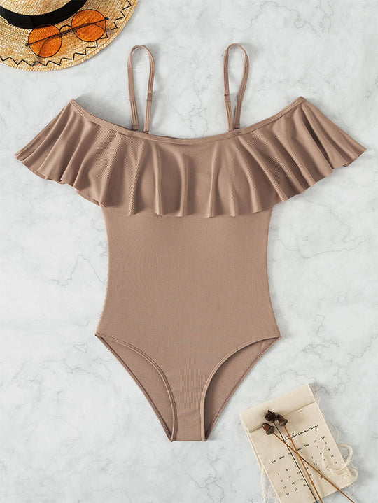Damen Einteiler Badeanzug mit voluminösem Rüschendesign EB