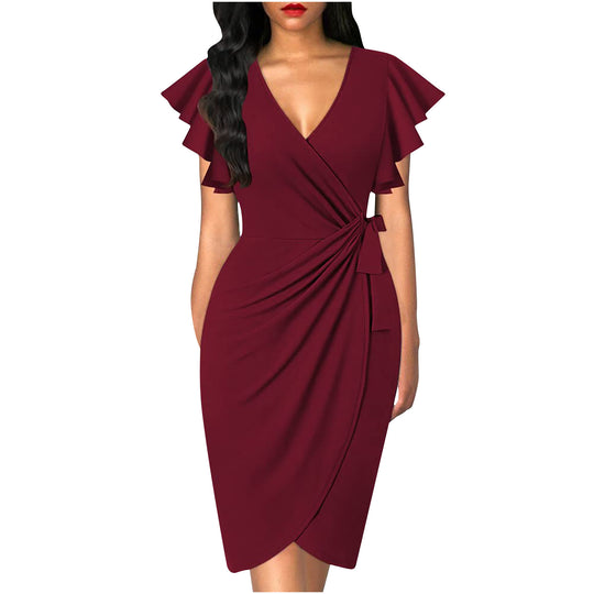 Damen Wickelkleid mit Rüschendetails und elastischem Tailleneinsatz EB