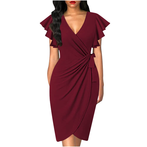 Damen Wickelkleid mit Rüschendetails und elastischem Tailleneinsatz EB